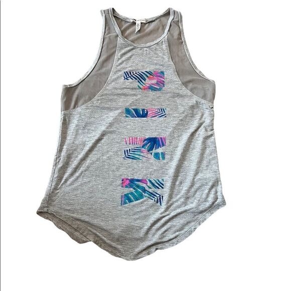 PINK Tropical Graphic Mesh Top Modal Blend Light Casual Tank Top XS - Picture 1 of 8